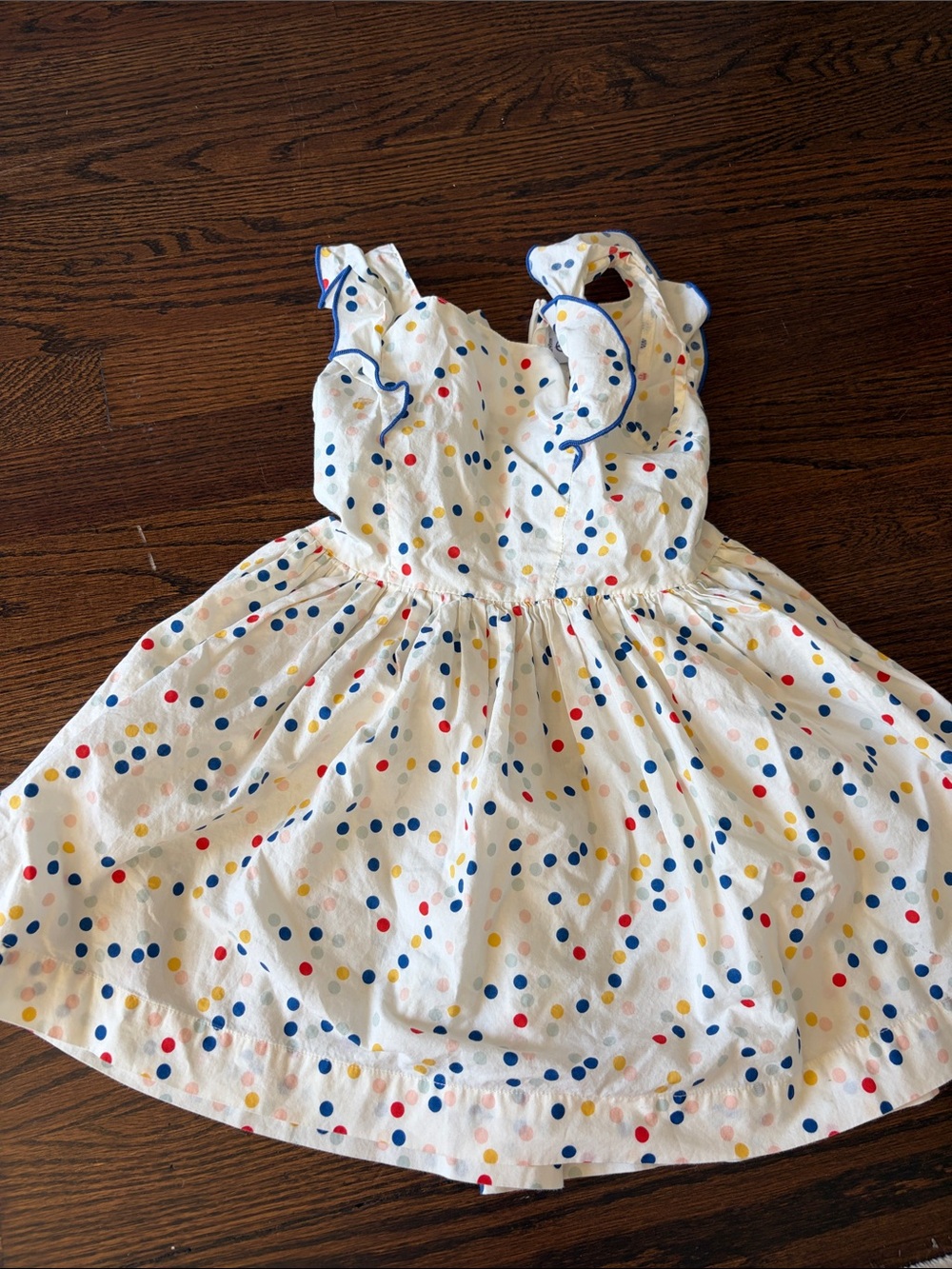 Petit Bateau White Dress with Blue, Red and Yellow Polka Dots